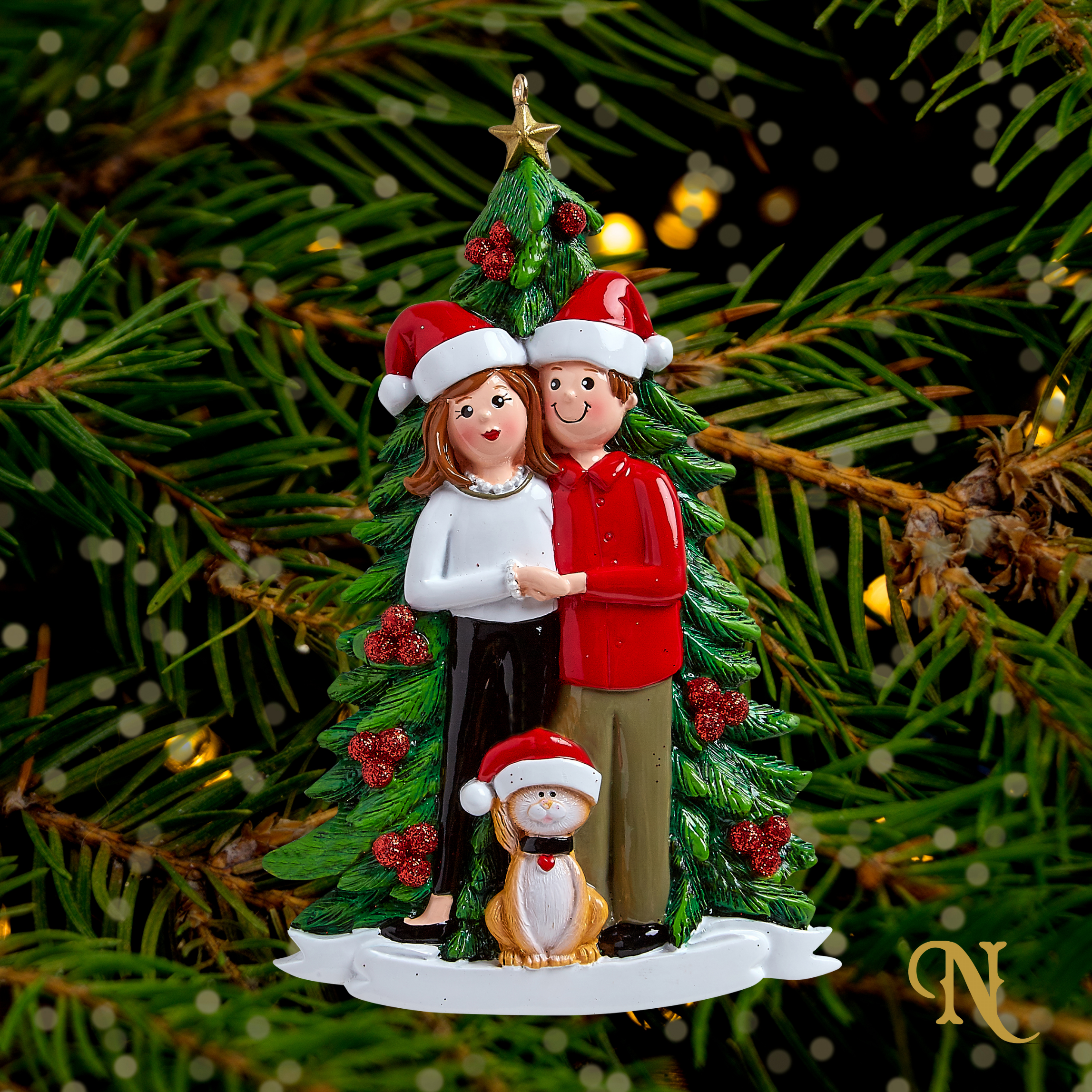 Couple w/Cat in Front of Tree