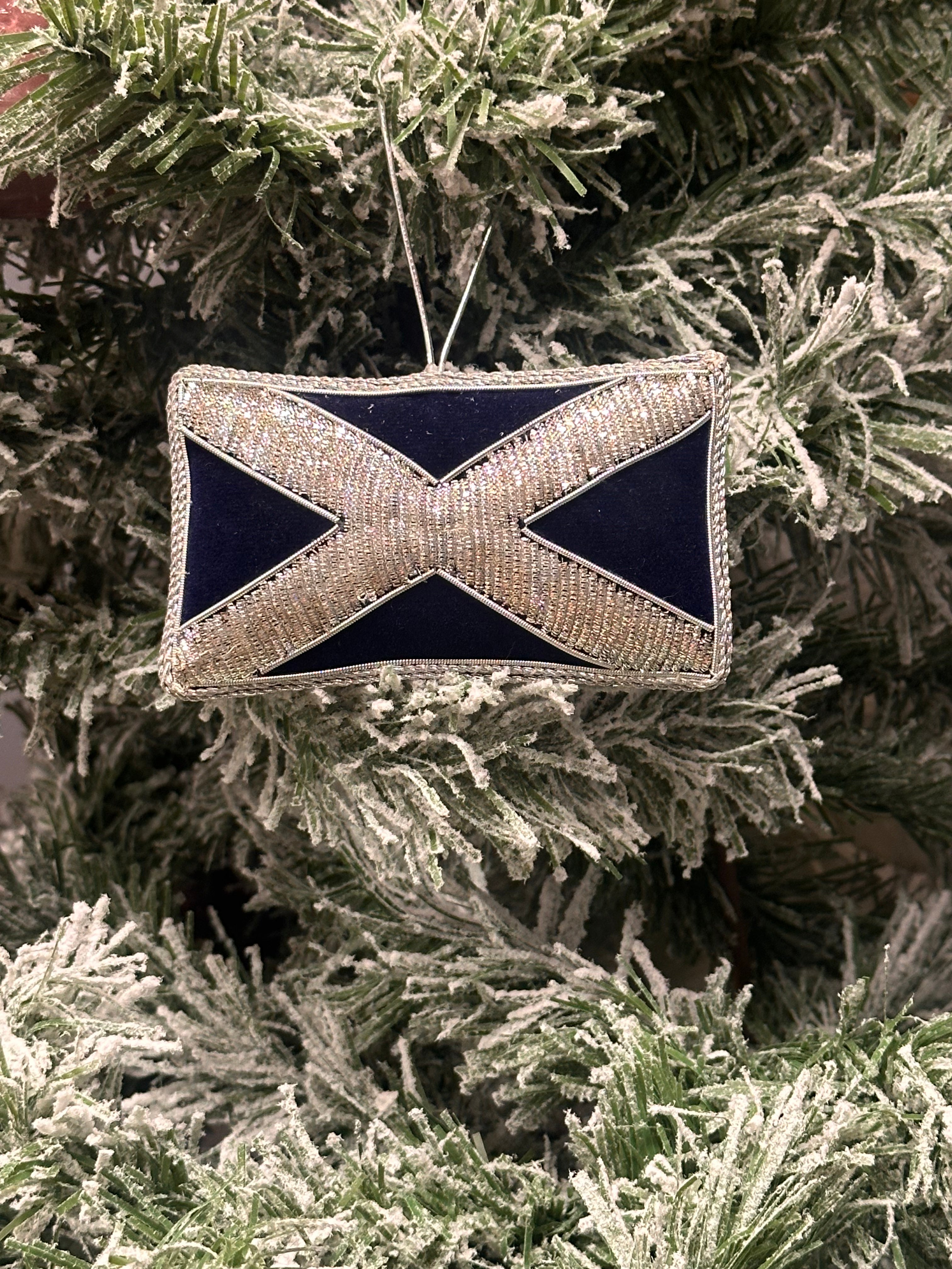 Hand Embroidered Scottish Flag (Silver)
